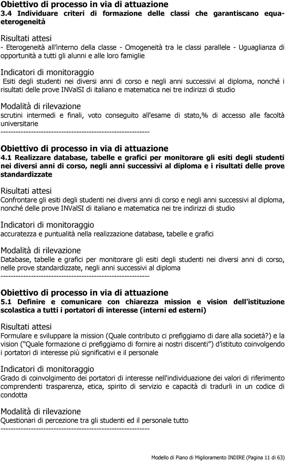 opportunità a tutti gli alunni e alle loro famiglie Indicatori di monitoraggio Esiti degli studenti nei diversi anni di corso e negli anni successivi al diploma, nonché i risultati delle prove