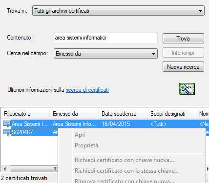 Selezionate tutti certificati trovati ed eliminateli (tasto destro