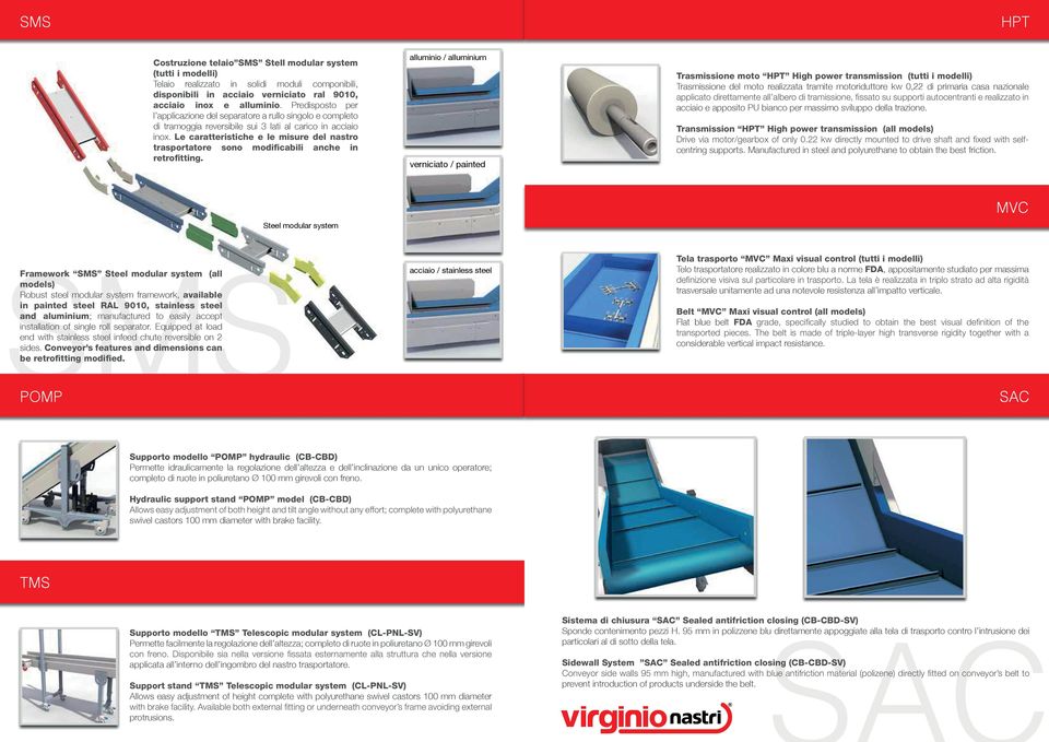 e caratteristiche e le misure del nastro trasportatore sono modificabili anche in retrofitting.