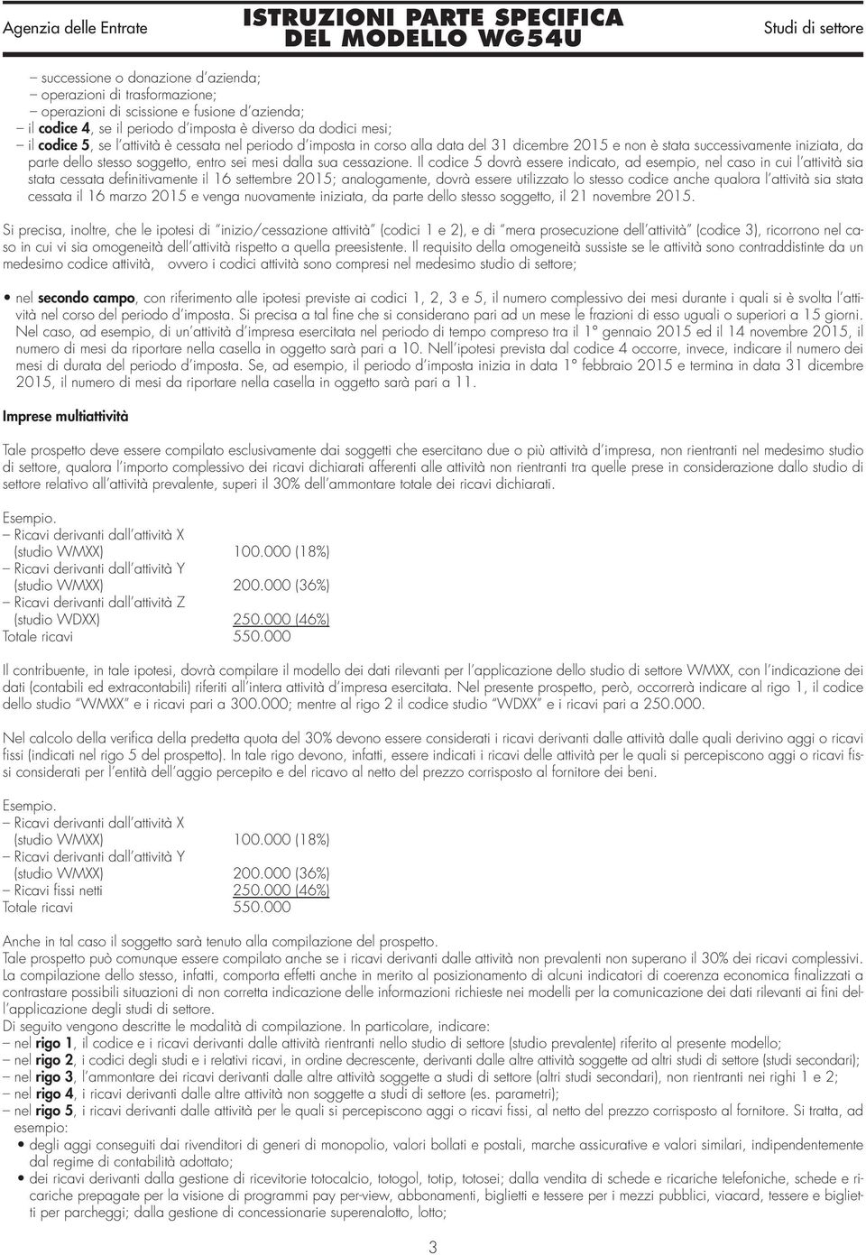 Il codice 5 dovrà essere indicato, ad esempio, nel caso in cui l attività sia stata cessata definitivamente il 16 settembre 2015; analogamente, dovrà essere utilizzato lo stesso codice anche qualora