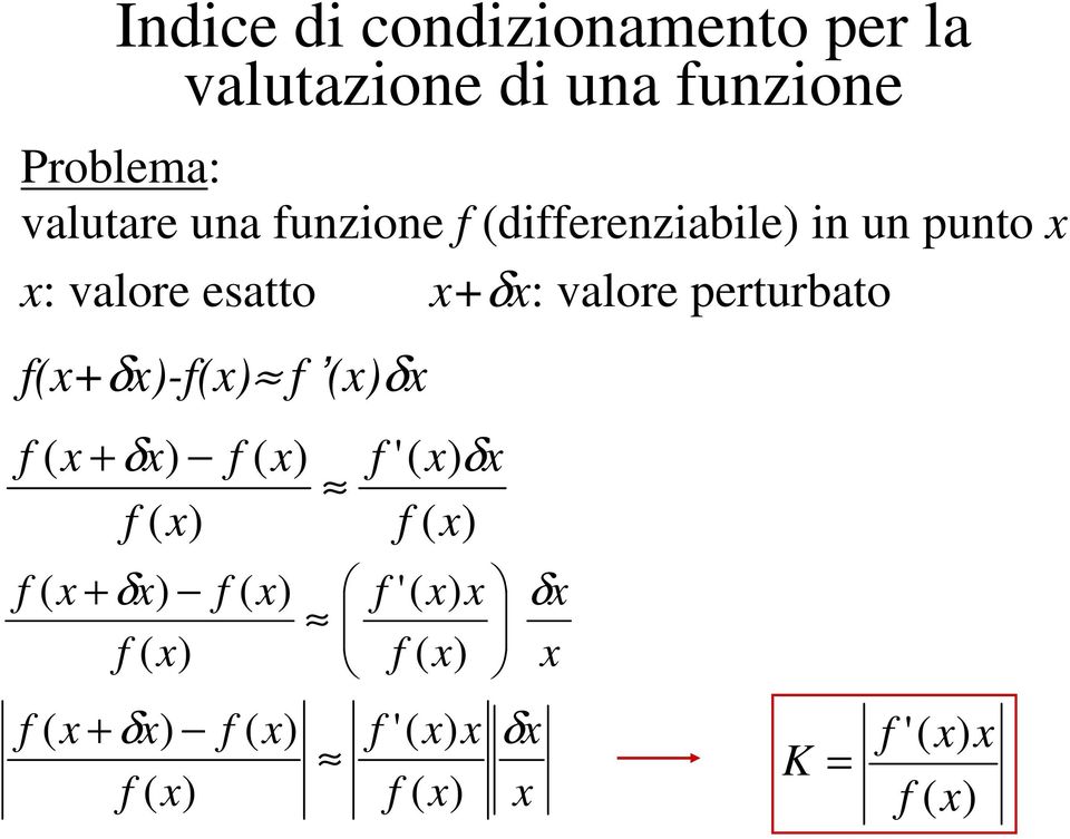 in un punto : valore esatto +δ: valore perturbato (+δ-(