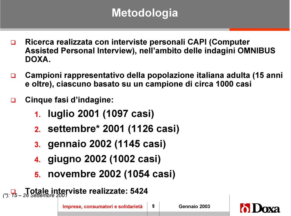 Campioni rappresentativo della popolazione italiana adulta (15 anni e oltre), ciascuno basato su un campione di circa 1000 casi