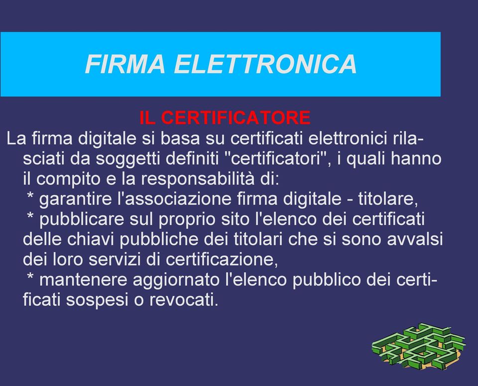 titolare, * pubblicare sul proprio sito l'elenco dei certificati delle chiavi pubbliche dei titolari che si