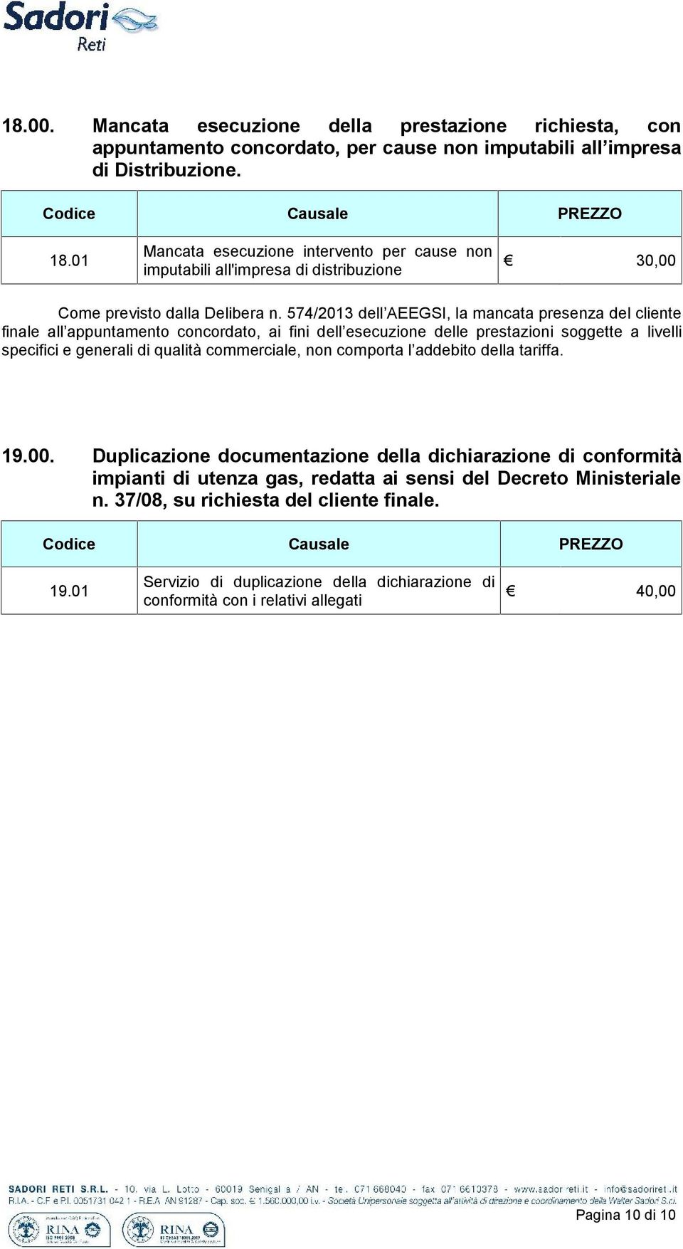 574/2013 dell AEEGSI, la mancata presenza del cliente finale all appuntamento concordato, ai fini dell esecuzione delle prestazioni soggette a livelli specifici e generali di qualità commerciale,