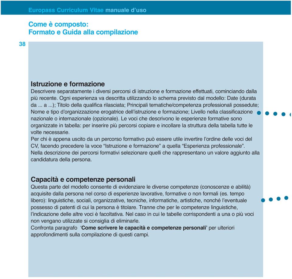 ..); Titolo della qualifica rilasciata; Principali tematiche/competenza professionali possedute; Nome e tipo d organizzazione erogatrice dell istruzione e formazione; Livello nella classificazione