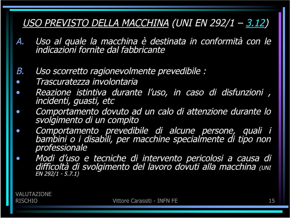 dovuto ad un calo di attenzione durante lo svolgimento di un compito Comportamento prevedibile di alcune persone, quali i bambini o i disabili, per macchine specialmente