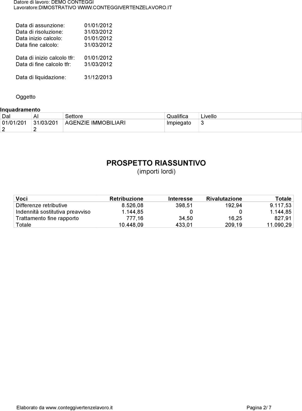 3 PROSPETTO RIASSUNTIVO (importi lordi) Voci Retribuzione Interesse Rivalutazione Totale Differenze retributive 8.526,08 398,51 192,94 9.