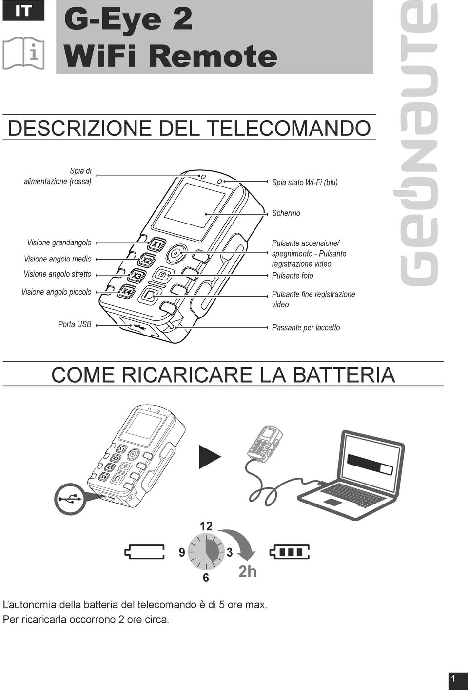 spegnimento - Pulsante registrazione video Pulsante foto Pulsante fine registrazione video Passante per laccetto COME