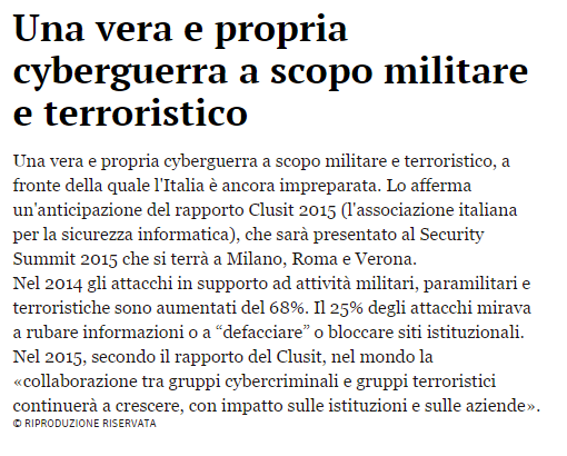 Il Giornale di Vicenza Una vera e propria cyberguerra a scopo militare