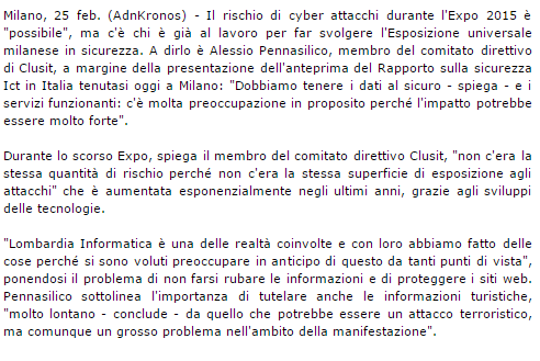 Guida Sicilia economia Expo: Pennasilico (Clusit),