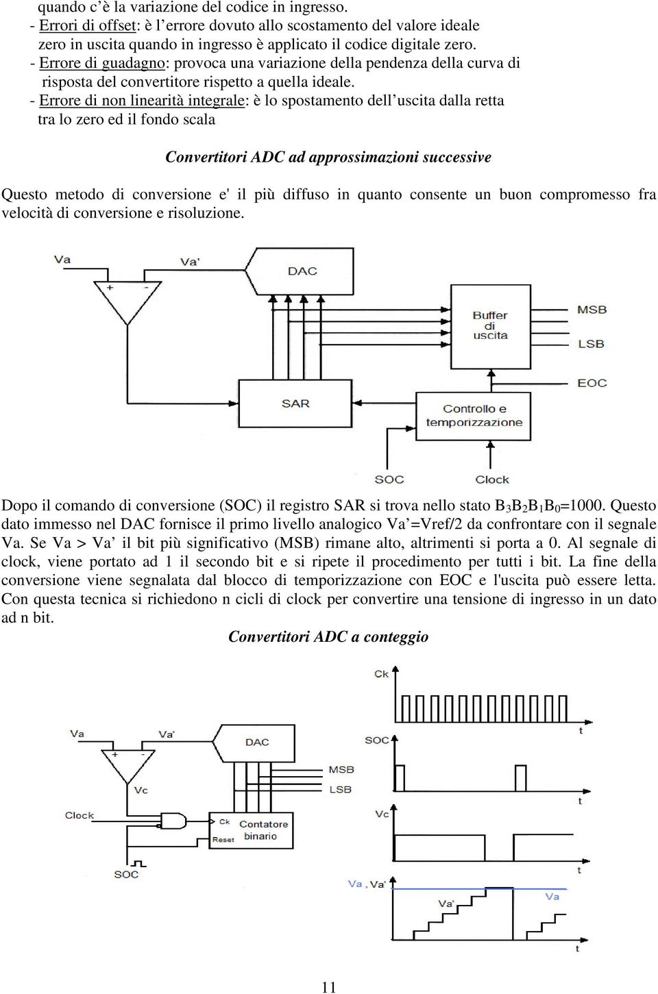 - Errore di non linearità integrale: è lo spostamento dell uscita dalla retta tra lo zero ed il fondo scala Convertitori ADC ad approssimazioni successive Questo metodo di conversione e' il più