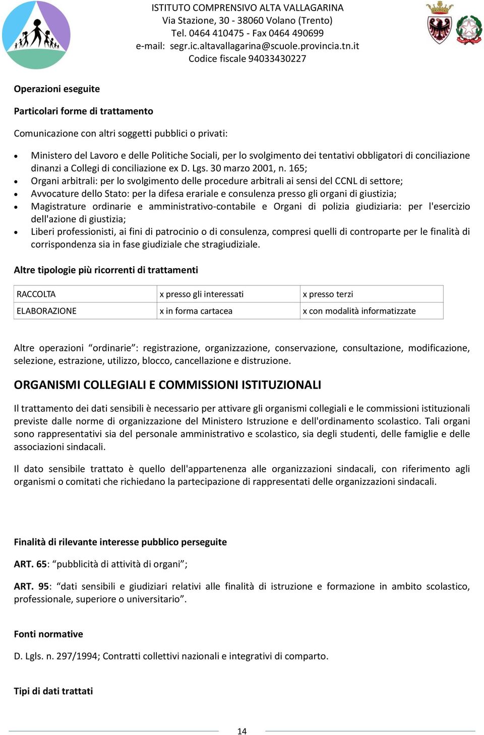 165; Organi arbitrali: per lo svolgimento delle procedure arbitrali ai sensi del CCNL di settore; Avvocature dello Stato: per la difesa erariale e consulenza presso gli organi di giustizia;