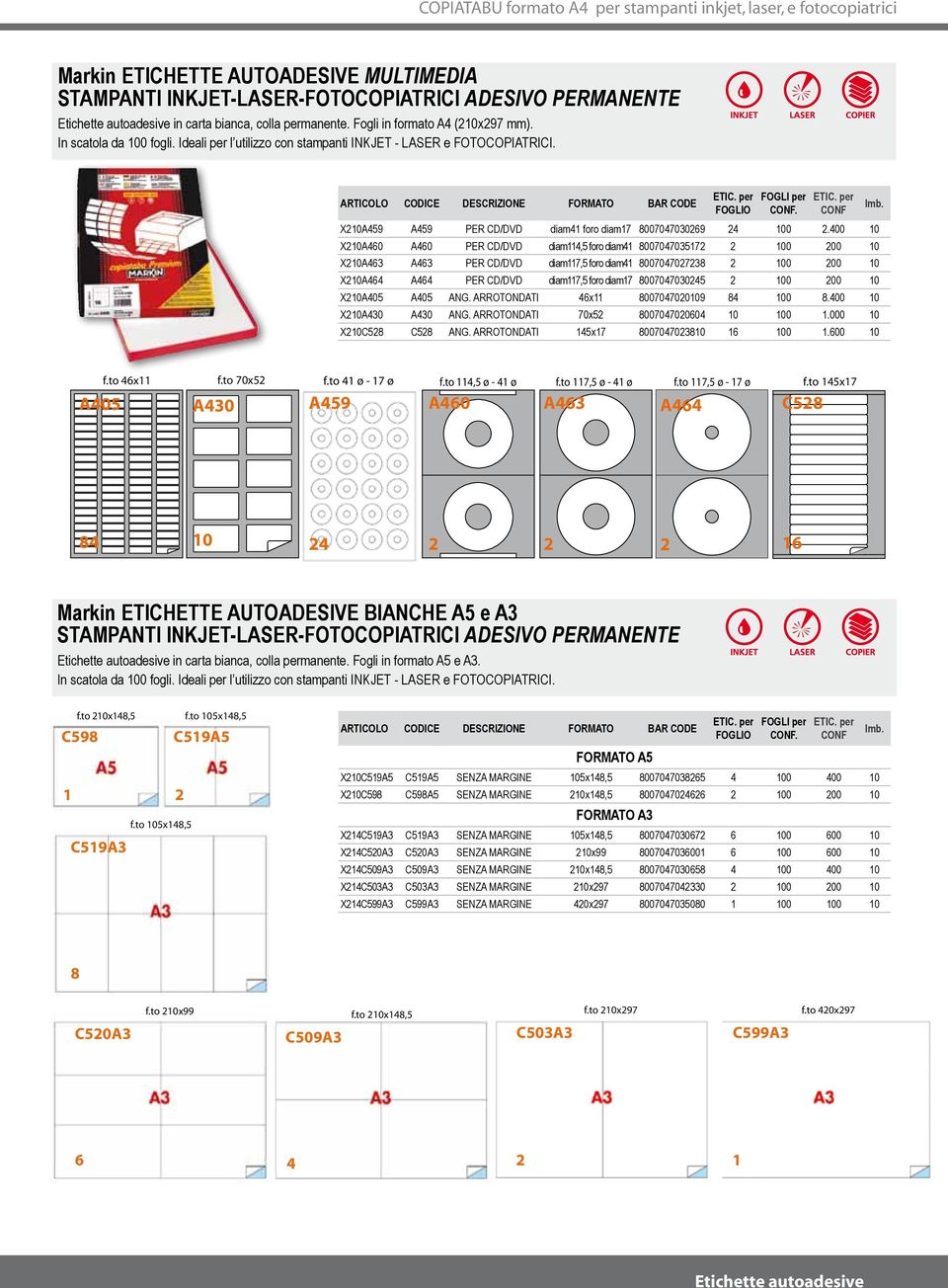 00 0 X0A60 A60 PER CD/DVD diam,5 foro diam 007070357 00 00 0 X0A63 A63 PER CD/DVD diam7,5 foro diam 00707073 00 00 0 X0A6 A6 PER CD/DVD diam7,5 foro diam7 007070305 00 00 0 X0A05 A05 ANG.