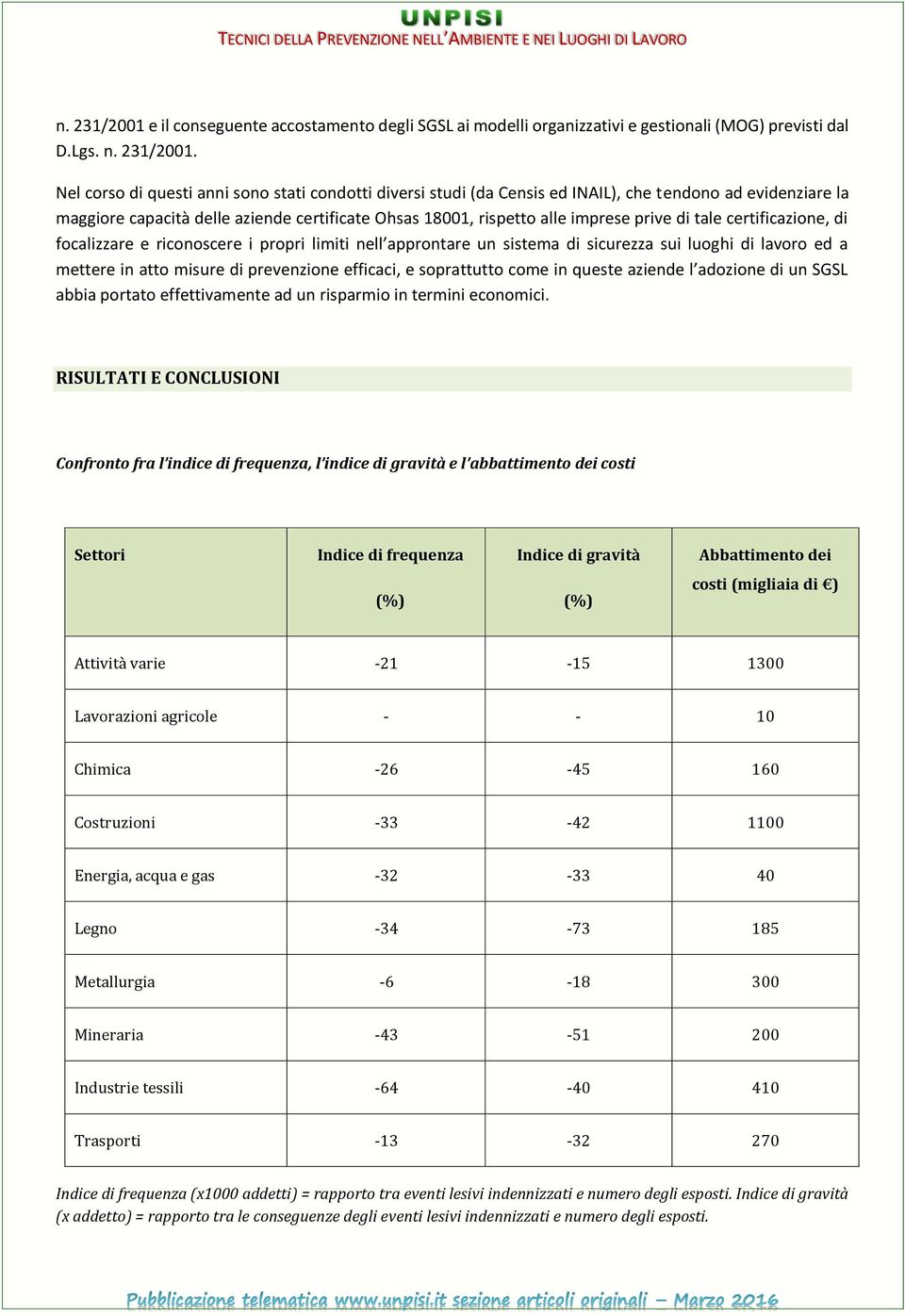 Nel corso di questi anni sono stati condotti diversi studi (da Censis ed INAIL), che tendono ad evidenziare la maggiore capacità delle aziende certificate Ohsas 18001, rispetto alle imprese prive di