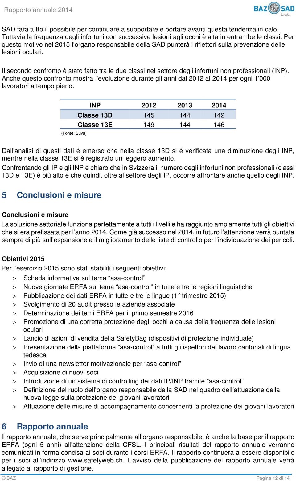 Il secondo confronto è stato fatto tra le due classi nel settore degli infortuni non professionali (INP).