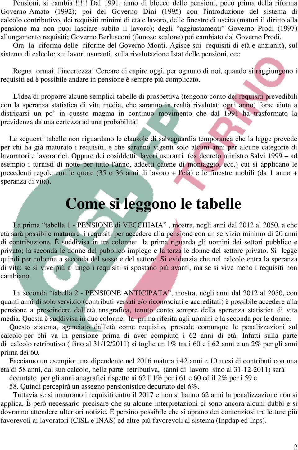 di età e lavoro, delle finestre di uscita (maturi il diritto alla pensione ma non puoi lasciare subito il lavoro); degli aggiustamenti Governo Prodi (1997) allungamento requisiti; Governo Berlusconi