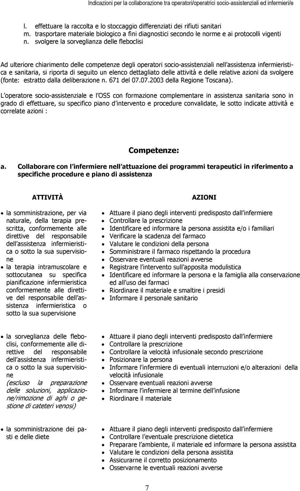 dettagliato delle attività e delle relative azioni da svolgere (fonte: estratto dalla deliberazione n. 671 del 07.07.2003 della Regione Toscana).