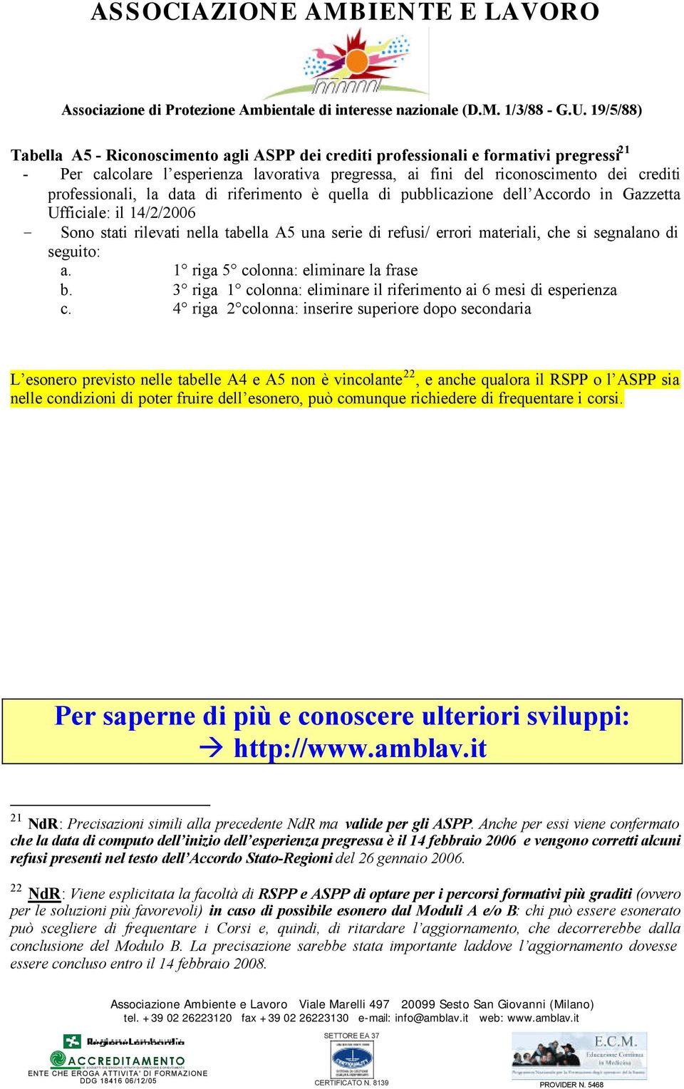 a. 1 riga 5 colonna: eliminare la frase b. 3 riga 1 colonna: eliminare il riferimento ai 6 mesi di esperienza c.