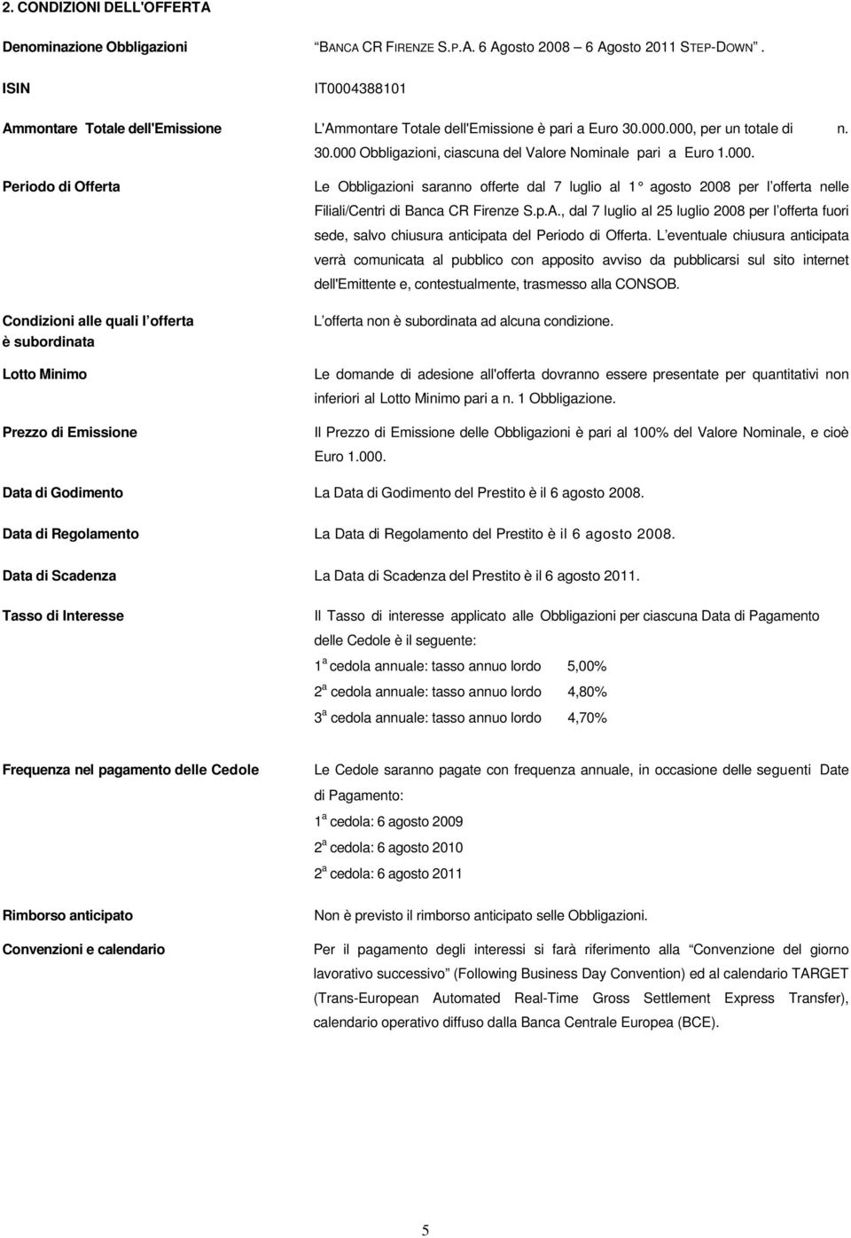 388101 Ammontare Totale dell'emissione L'Ammontare Totale dell'emissione è pari a Euro 30.000.