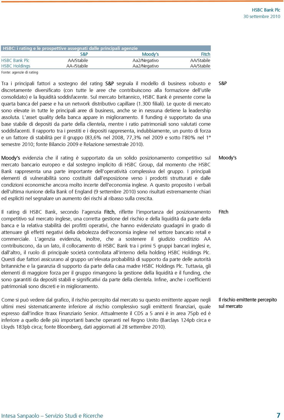 consolidato) e la liquidità soddisfacente. Sul mercato britannico, HSBC Bank è presente come la quarta banca del paese e ha un network distributivo capillare (1.300 filiali).