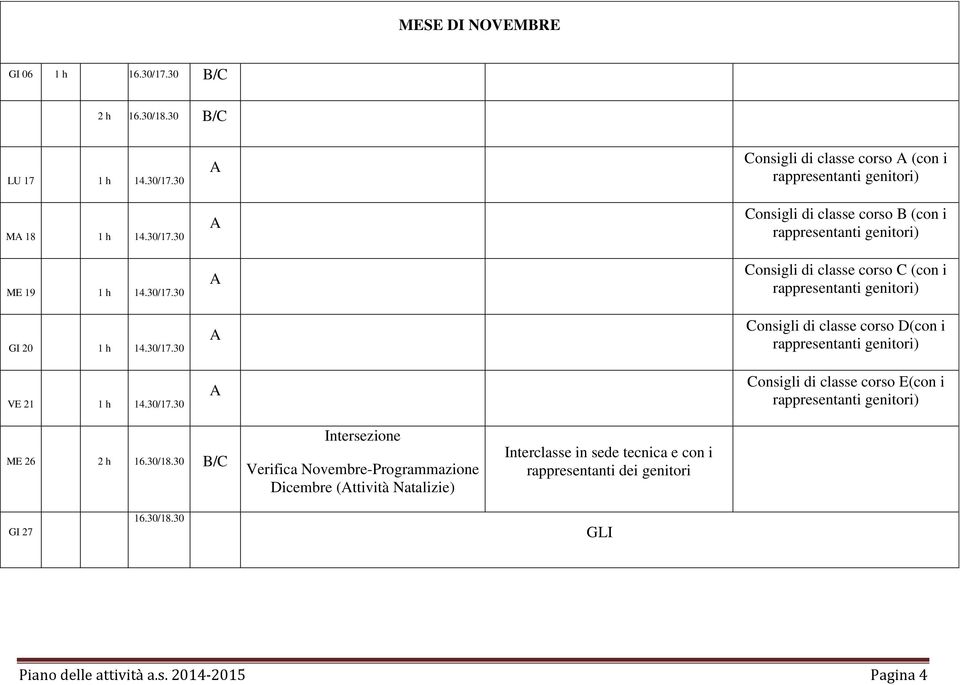 30 Consigli di classe corso (con i Consigli di classe corso B (con i Consigli di classe corso C (con i Consigli di classe corso D(con i