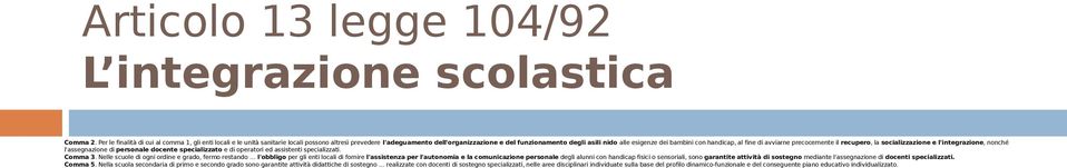 bambini con handicap, al fine di avviarne precocemente il recupero, la socializzazione e l'integrazione, nonché l'assegnazione di personale docente specializzato e di operatori ed assistenti