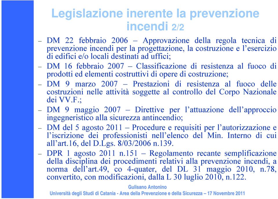 costruzioni nelle attività soggette al controllo del Corpo Nazionale dei VV.F.