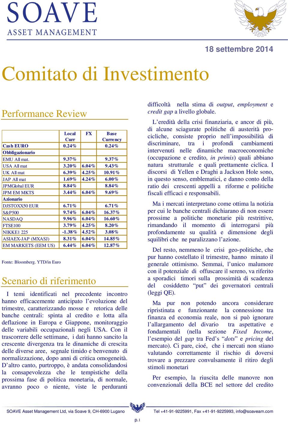 79% 4.25% 8.20% NIKKE1 225-1.38% 4.52% 3.08% ASIAEX-JAP (MXASJ) 8.31% 6.04% 14.85% EM MARKETS (EEM US) 6.44% 6.04% 12.87% Fonte: Bloomberg.