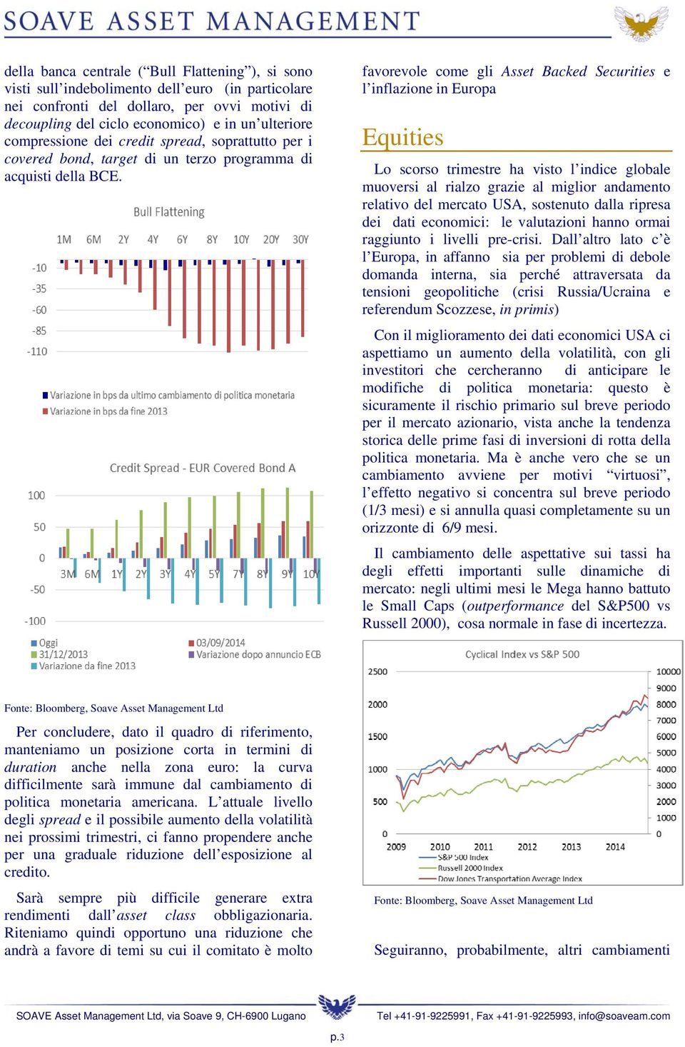 favorevole come gli Asset Backed Securities e l inflazione in Europa Equities Lo scorso trimestre ha visto l indice globale muoversi al rialzo grazie al miglior andamento relativo del mercato USA,