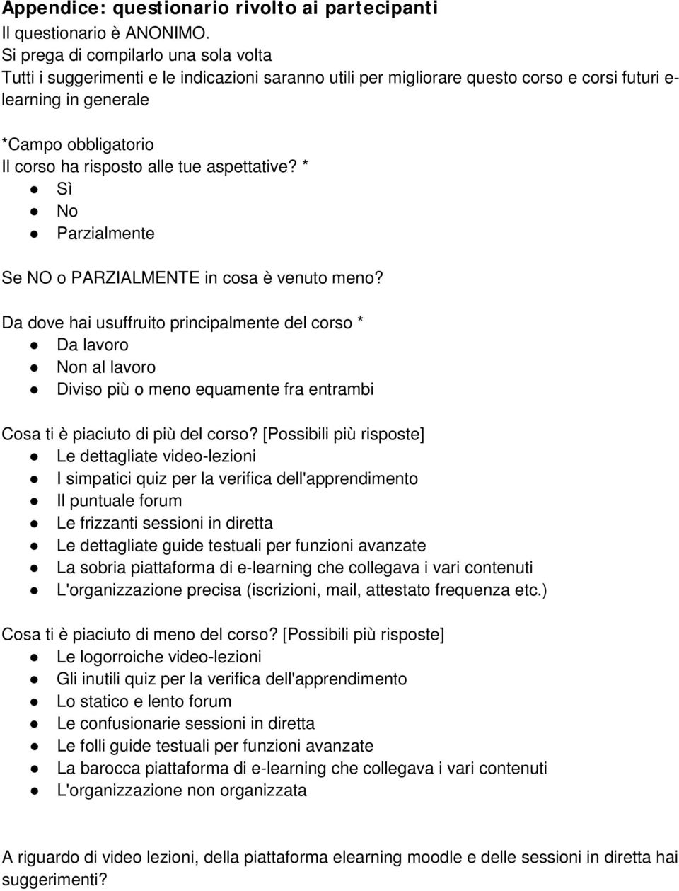 alle tue aspettative? * Sì No Parzialmente Se N o PRLMN in cosa è venuto meno?