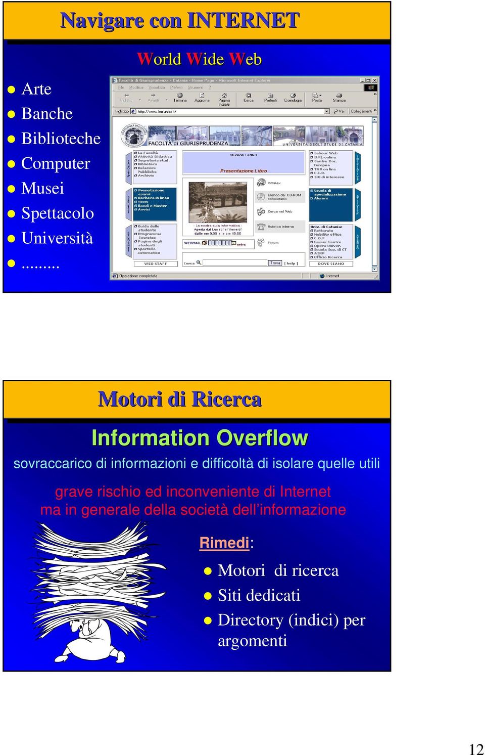 di informazioni e difficoltà di isolare quelle utili grave rischio ed inconveniente di