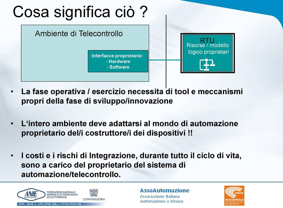 operativa / esercizio necessita di tool e meccanismi propri della fase di sviluppo/innovazione L intero ambiente deve