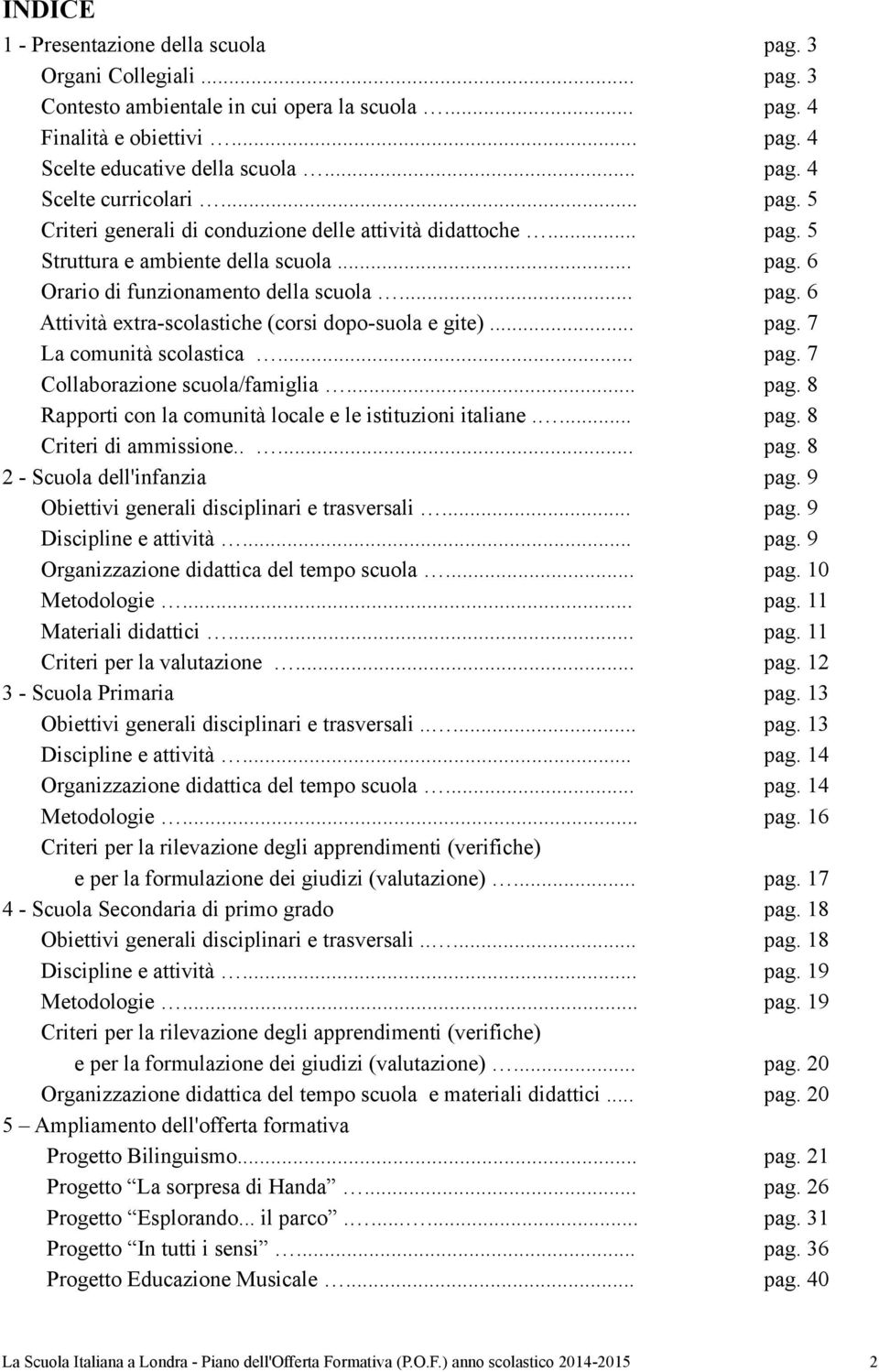 .. La comunità scolastica... Collaborazione scuola/famiglia... Rapporti con la comunità locale e le istituzioni italiane.... Criteri di ammissione.