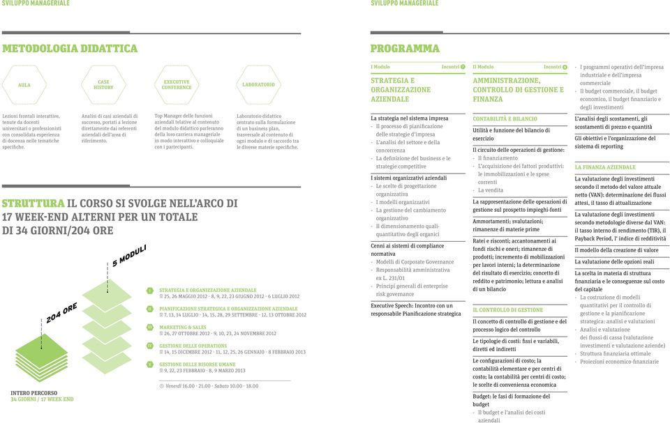 e degli investimenti Lezioni frontali interattive, tenute da docenti universitari o professionisti con consolidata esperienza di docenza nelle tematiche specifiche.