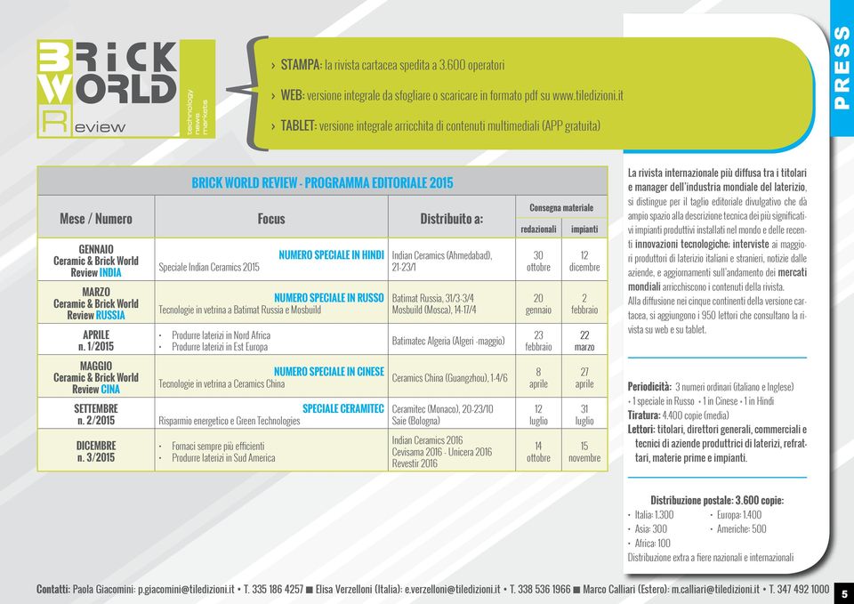 RUSSIA APRILE n. 1/2015 MAGGIO Review CINA SETTEMBRE n. 2/2015 DICEMBRE n.
