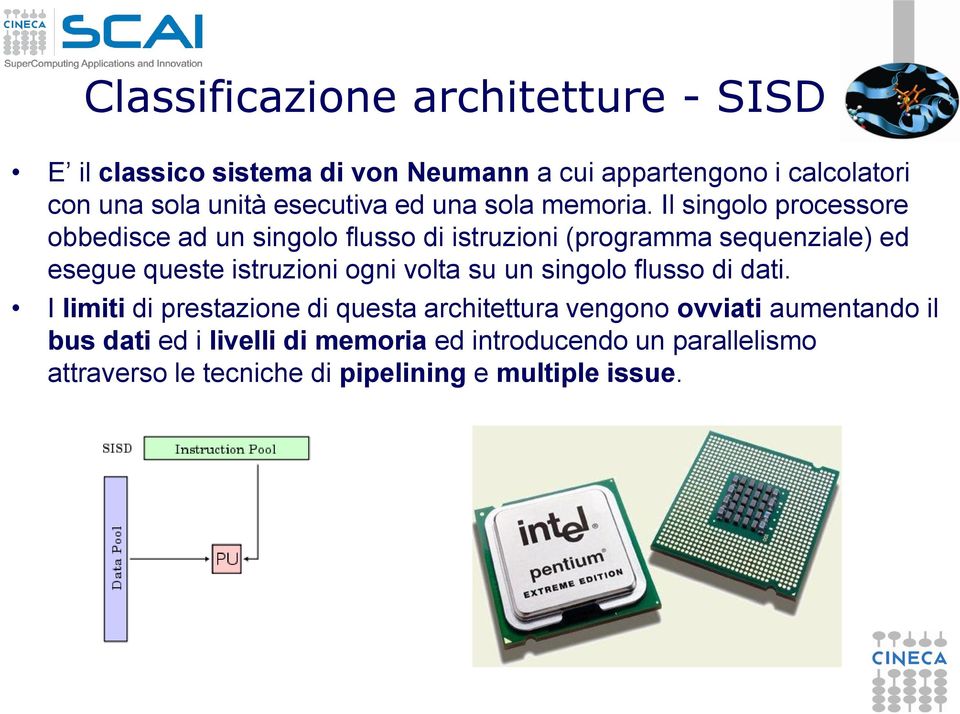 Il singolo processore obbedisce ad un singolo flusso di istruzioni (programma sequenziale) ed esegue queste istruzioni ogni