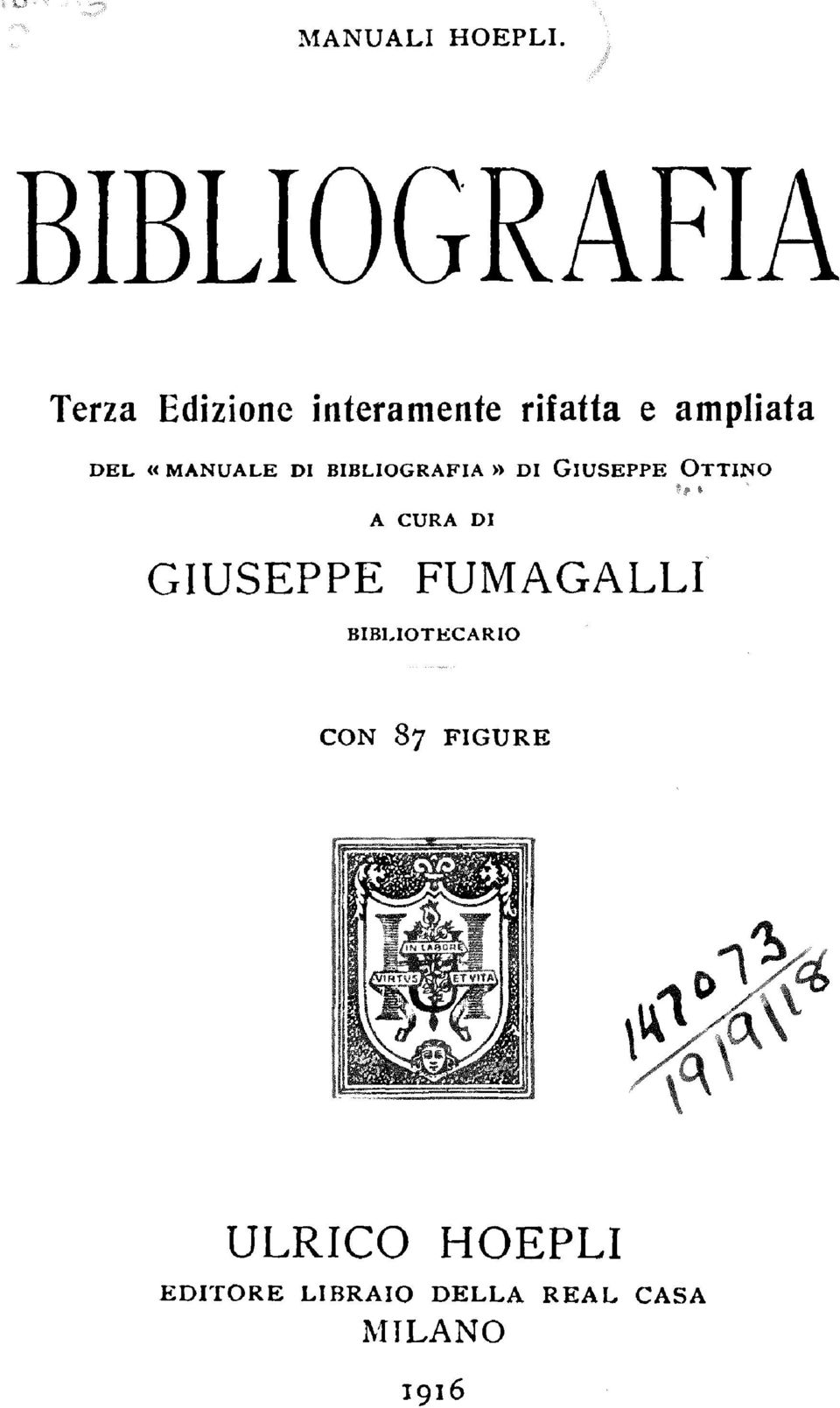 OTTINO A CURA DI GIUSEPPE FUMAGALLI BIBLIOTECARIO CON 87