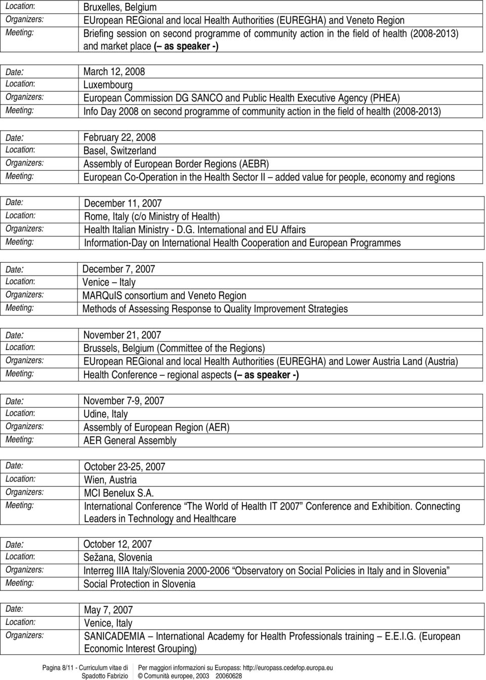 of community action in the field of health (2008-2013) : February 22, 2008 Location: Basel, Switzerland Organizers: Assembly of European Border Regions (AEBR) European Co-Operation in the Health