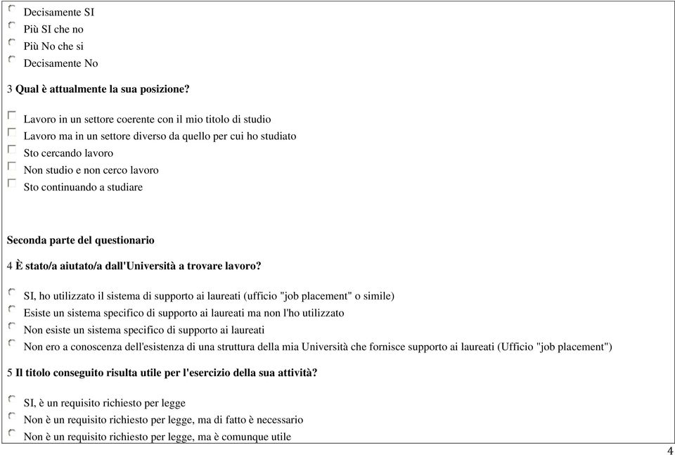 Seconda parte del questionario 4 È stato/a aiutato/a dall'università a trovare lavoro?