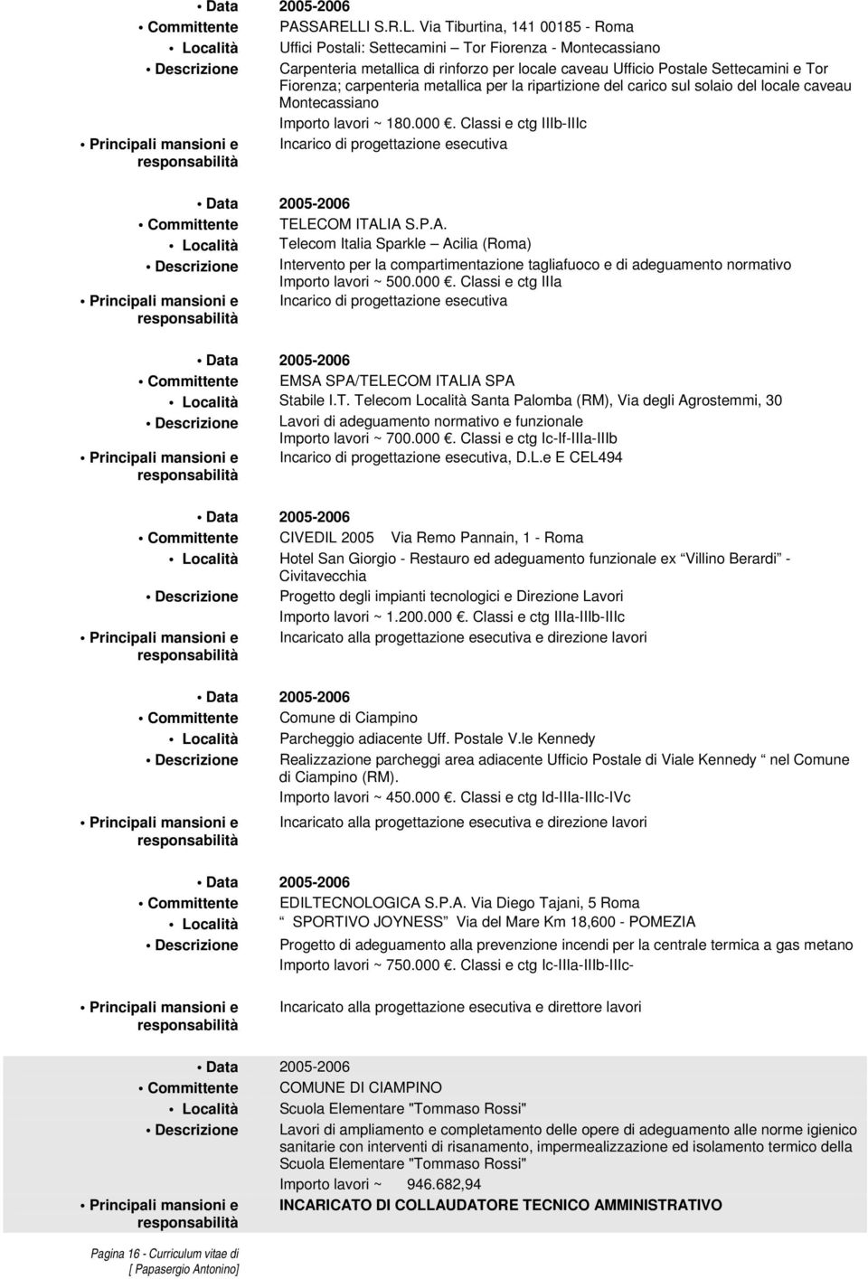 Via Tiburtina, 141 00185 - Roma Località Uffici Postali: Settecamini Tor Fiorenza - Montecassiano Descrizione Carpenteria metallica di rinforzo per locale caveau Ufficio Postale Settecamini e Tor