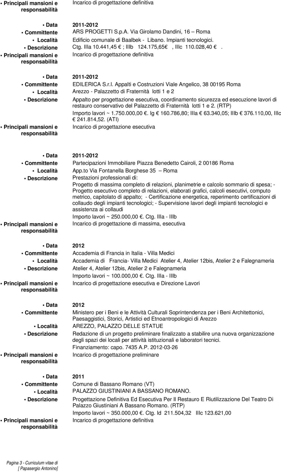 gici. Descrizione Ctg. IIIa 10.441,45 ; IIIb 124.175,65, IIIc 110.028,40. Principali