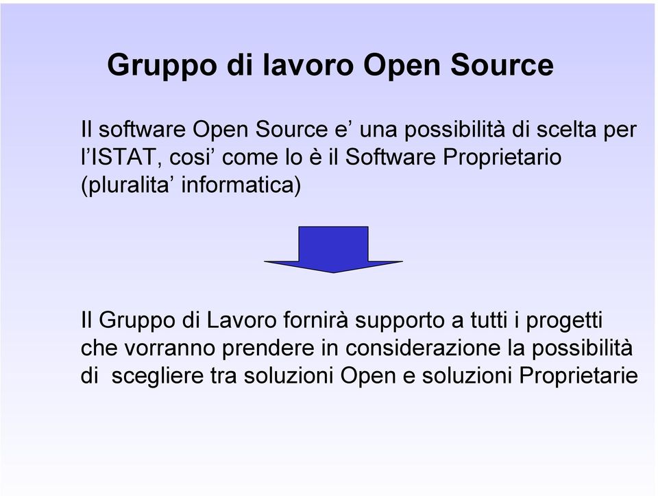 Gruppo di Lavoro fornirà supporto a tutti i progetti che vorranno prendere in