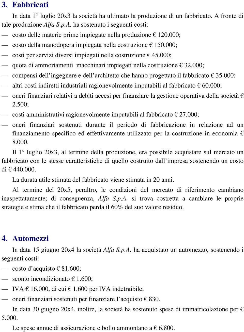 000; compensi dell ingegnere e dell architetto che hanno progettato il fabbricato 35.000; altri costi indiretti industriali ragionevolmente imputabili al fabbricato 60.