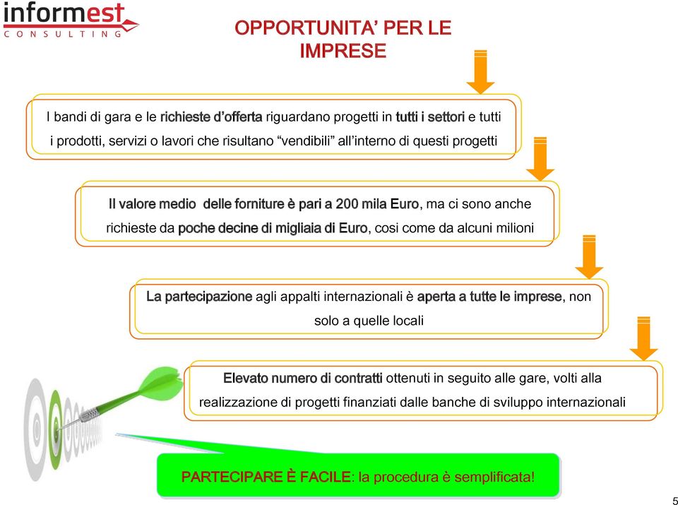 cosi come da alcuni milioni La partecipazione agli appalti internazionali è aperta a tutte le imprese, non solo a quelle locali Elevato numero di contratti