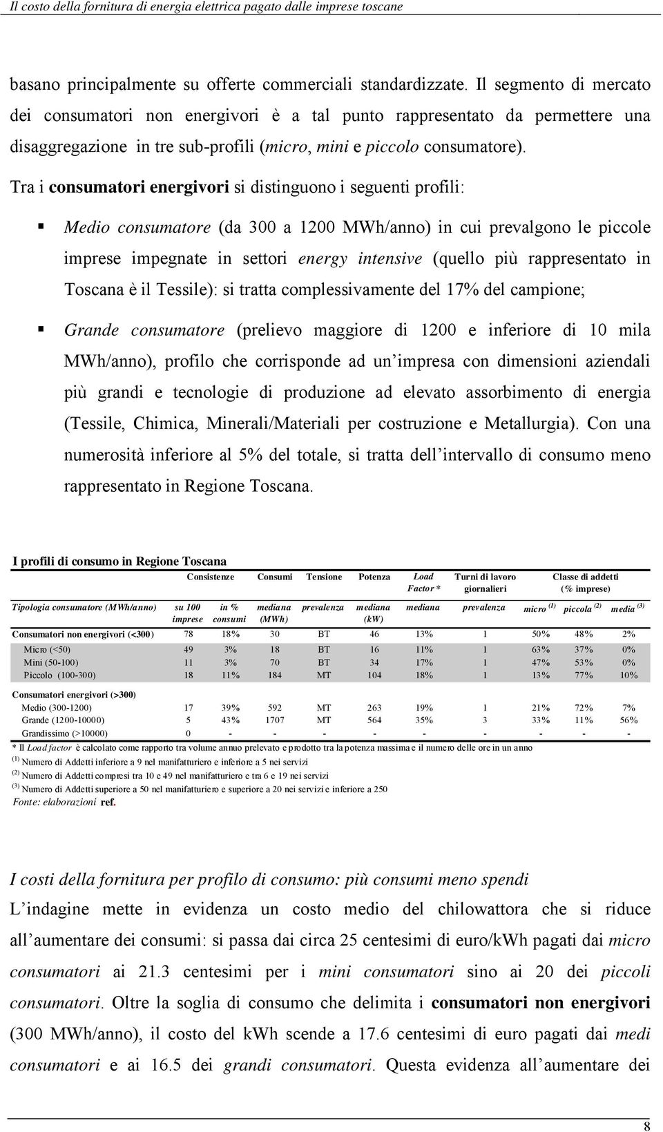 Tra i consumatori energivori si distinguono i seguenti profili: Medio consumatore (da 300 a 1200 MWh/anno) in cui prevalgono le piccole imprese impegnate in settori energy intensive (quello più