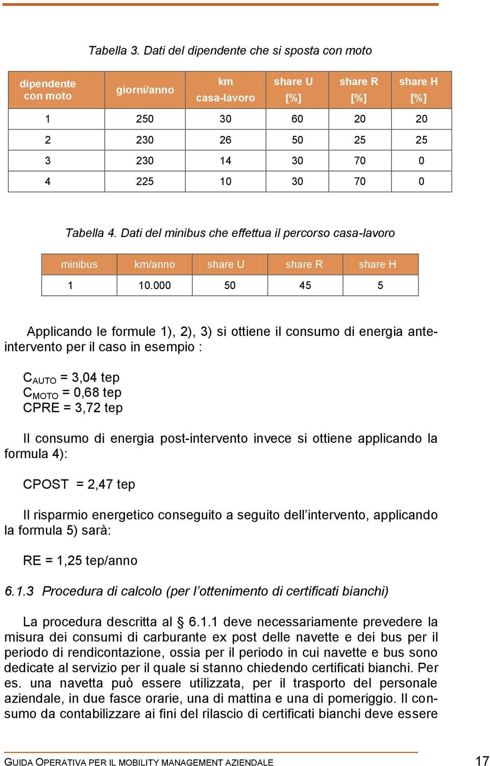 Tabella 4. Dati del minibus che effettua il percorso casa-lavoro minibus km/anno share U share R share H 1 10.