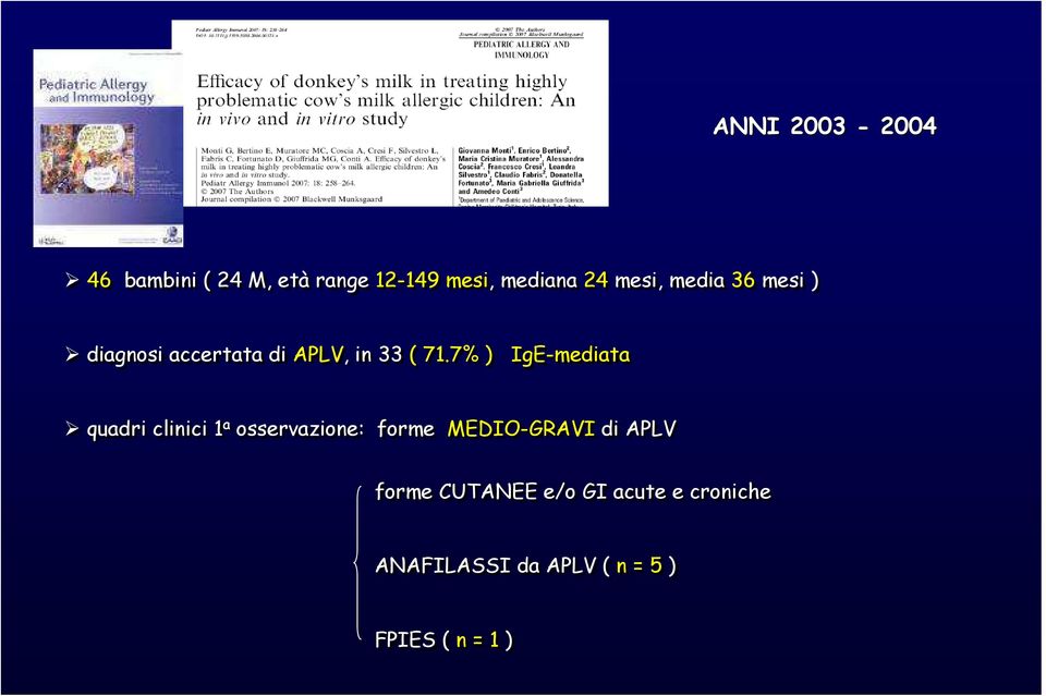 7% ) IgE-mediata quadri clinici 1 a osservazione: forme MEDIO-GRAVI di