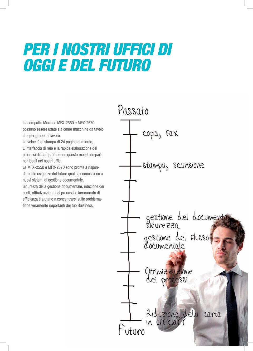 uffici. Le MFX-2550 e MFX-2570 sono pronte a rispondere alle esigenze del futuro quali la connessione a nuovi sistemi di gestione documentale.