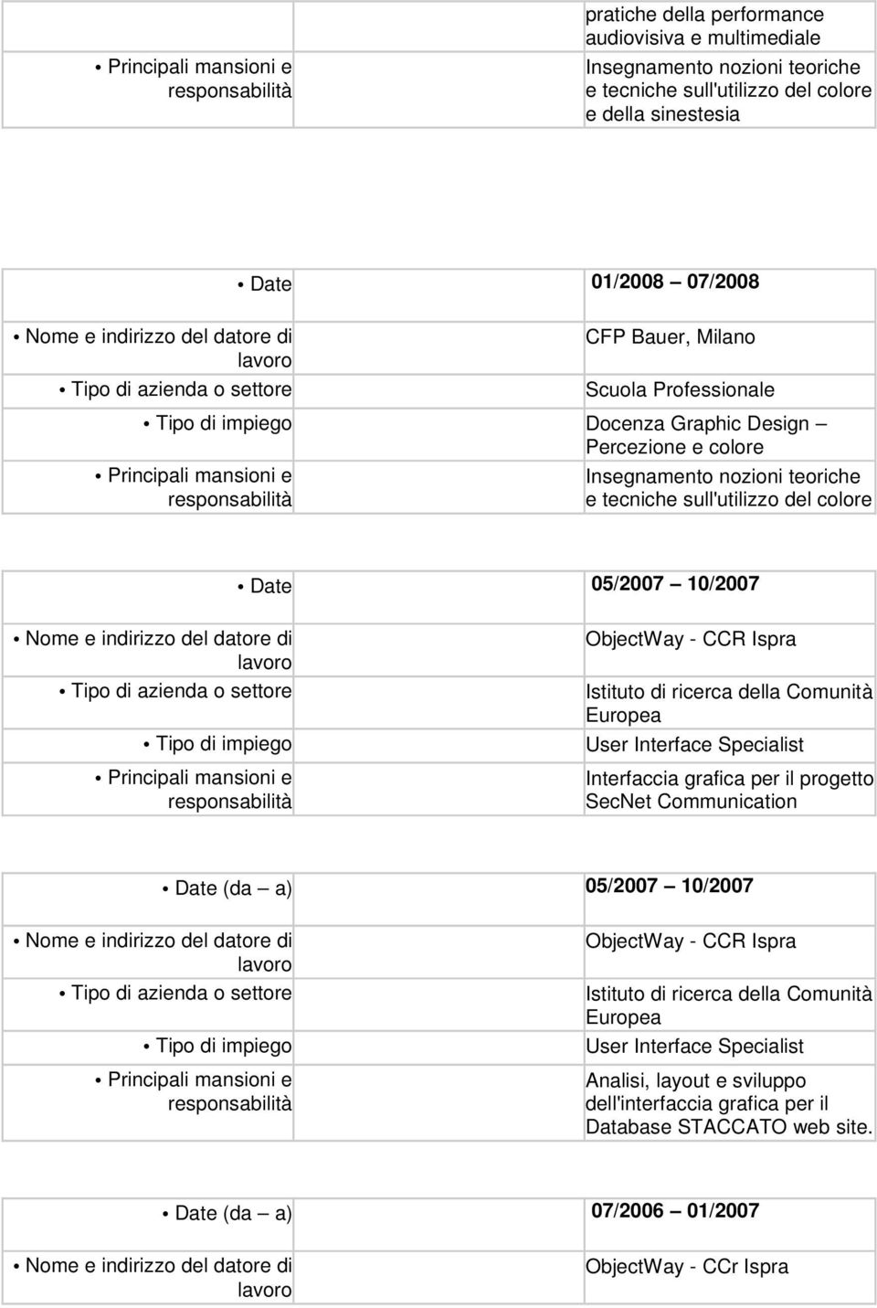 grafica per il progetto SecNet Communication Date (da a) 05/2007 10/2007 ObjectWay - CCR Ispra Analisi, layout