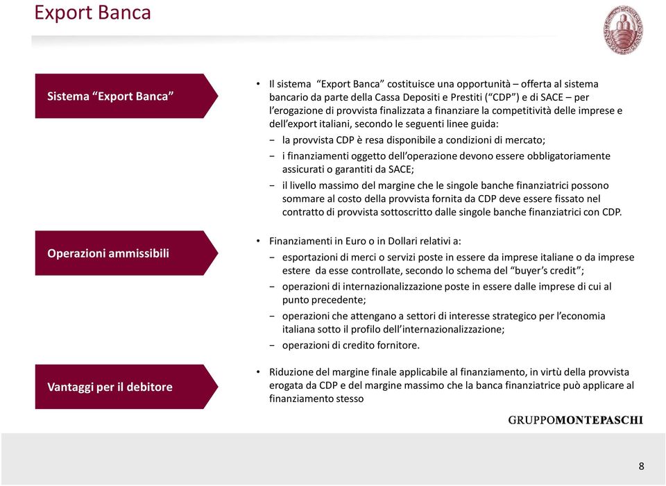 disponibile a condizioni di mercato; i finanziamenti oggetto dell operazione devono essere obbligatoriamente assicurati o garantiti da SACE; il livello massimo del margine che le singole banche